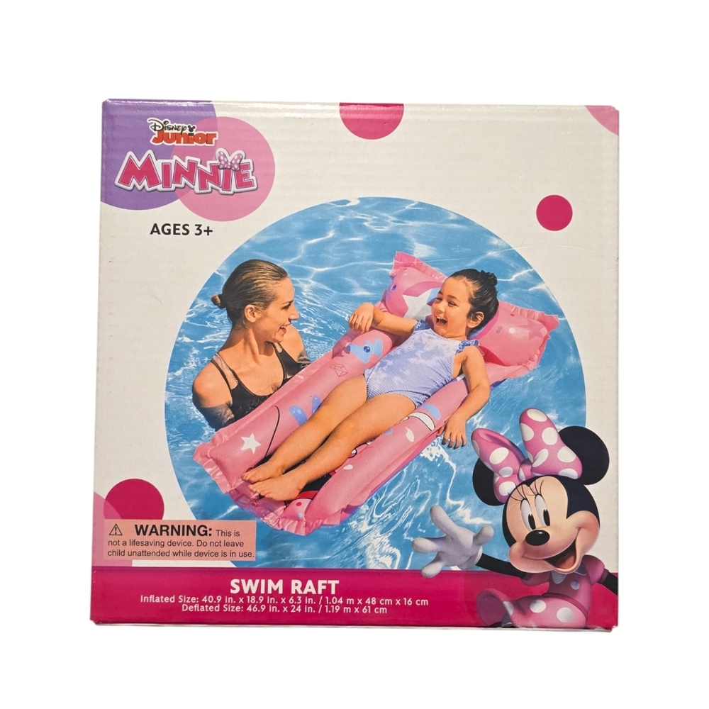 New Disney Junior Minnie Mouse Swim Raft Float Swimming Floatie Pool Pink